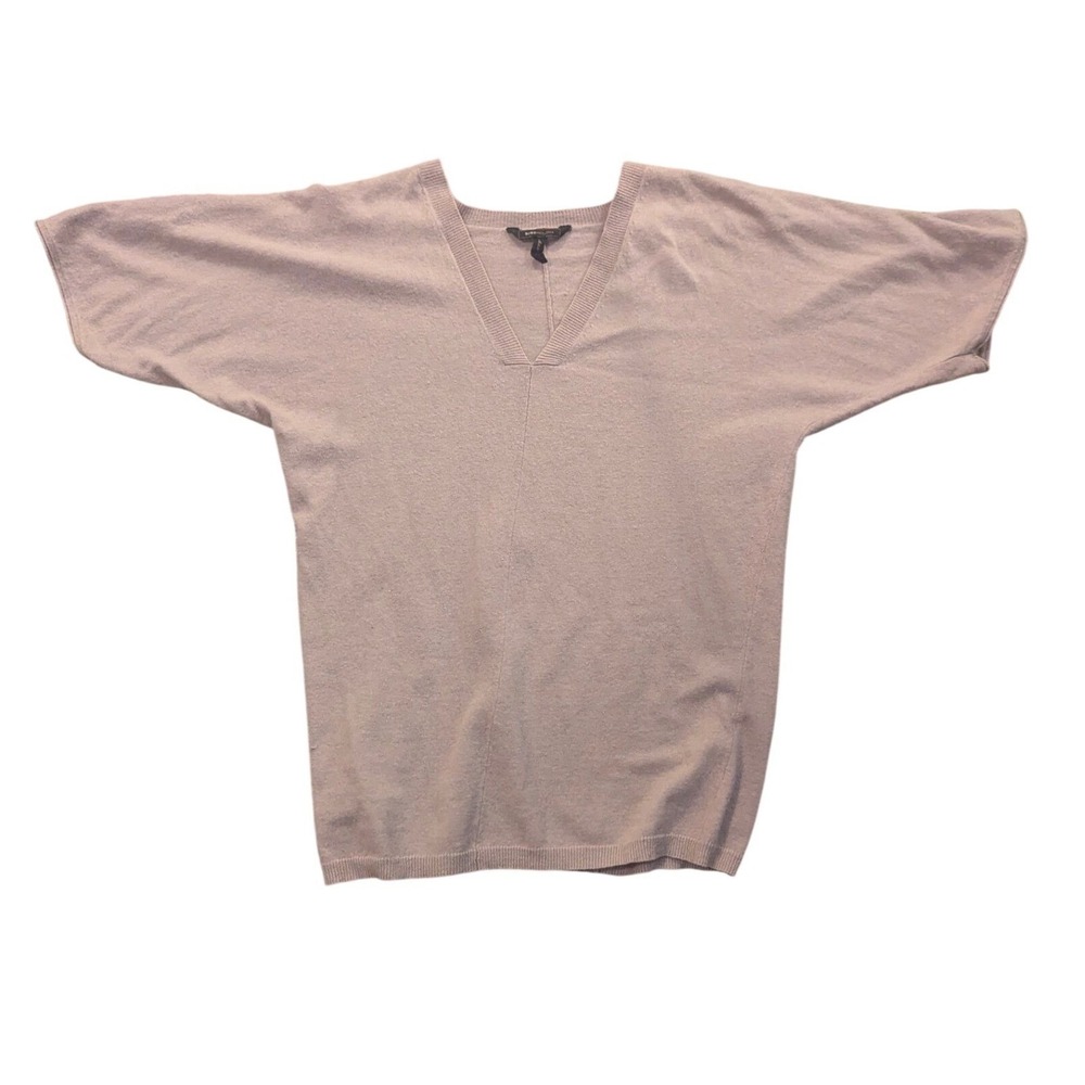 BCBGMAXAZRIA Women Mauve Rose Cotton Wool V-Neck Dolman Short Sleeve Sweater S